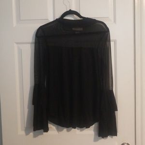 Black mesh top with ruffled sleeves